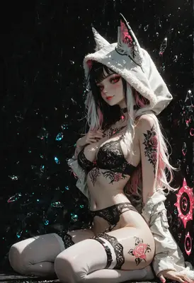 Ethereal Fox Girl in Lace Lingerie