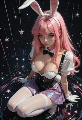 Starlit Bunny Girl in Cosmic Void