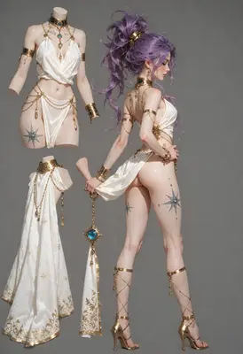 Celestial Priestess Character Design Sheet