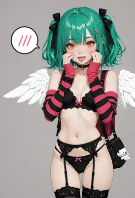 Playful Angel with Teal Twin Tails