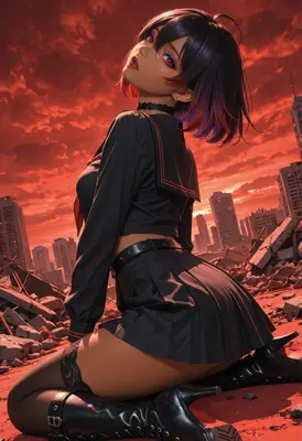 Red Sky Over Ruined City