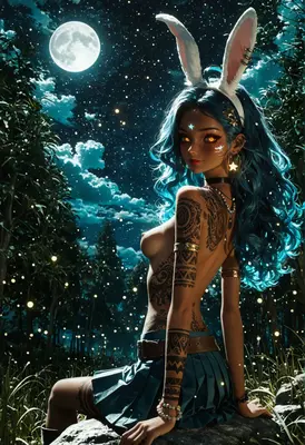 Moonlit Bunny Girl Under Starry Sky