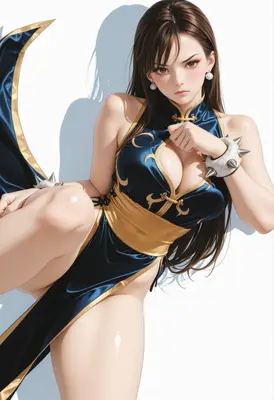 Elegant Fighter in Blue Silk