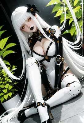 Cyborg Beauty with Long White Hair