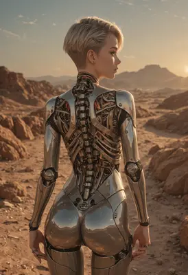 Cyborg Wanderer in the Desert Wasteland