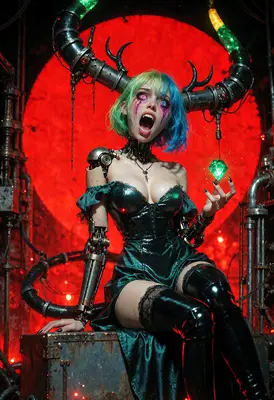 Cybernetic Succubus with Glowing Gem