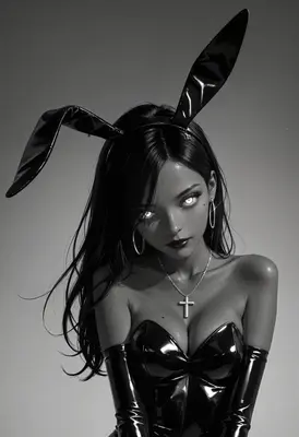 Gothic Bunny Girl with Glowing Eyes