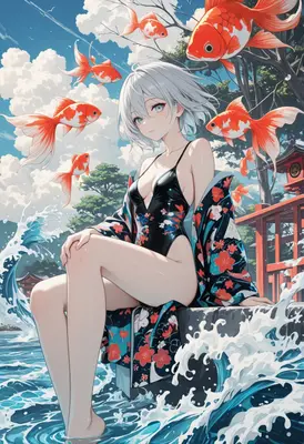 Summer Serenity with Floating Goldfish