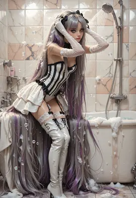 Anime Girl Showering in Gothic Outfit