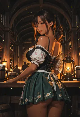 Tavern Maid Serving Evening Drinks