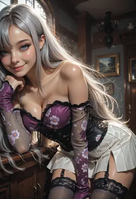 Elegant Silver Haired Beauty in Corset