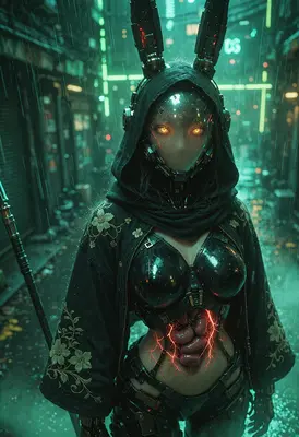 Cybernetic Rabbit Assassin in Neon Rain