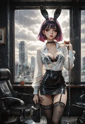 Wet Bunny Girl in Rain City