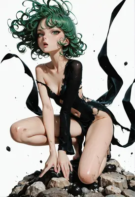 Tatsumaki Crouching Amidst Floating Debris