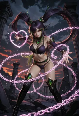 Dark Enchantress with Glowing Pink Chains