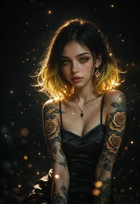 Golden Gaze With Floral Ink