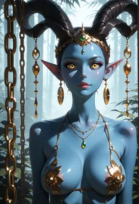 Blue Elf Maiden with Golden Accents