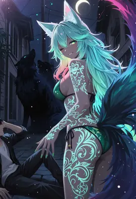 Neon Fox Girl in Moonlight Alley