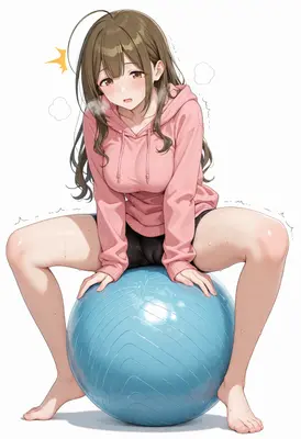 Exhausted Girl Resting on Exercise Ball