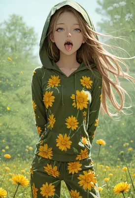 Girl in Sunflower Hoodie in Meadow