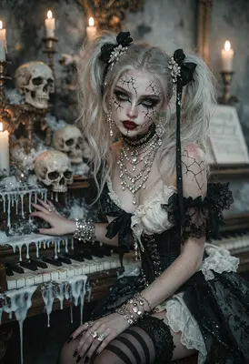 Gothic Doll Playing Enchanted Piano