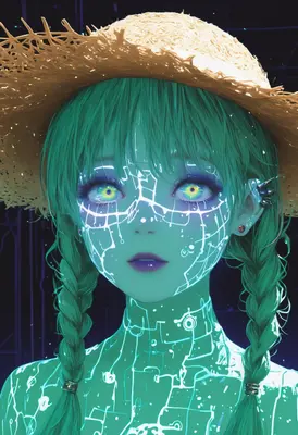 Digital Cybernetic Girl in Straw Hat