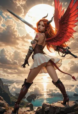 Fiery Succubus Warrior at Sunset