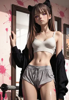 Cat Eared Girl in Paint Splattered Room
