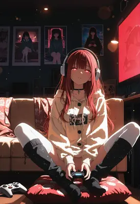 Gamer Girl Relaxing in Neon Room