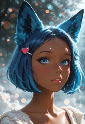 Enchanting Blue Haired Neko Girl Portrait
