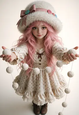 Girl Holding String of Yarn Balls