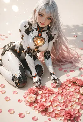 Cyborg Maiden With Heart Of Roses