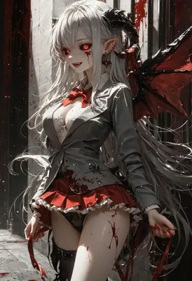 Bloodstained Demon Girl in School Uniform