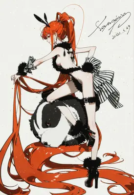 Red Haired Bunny Girl on Panda