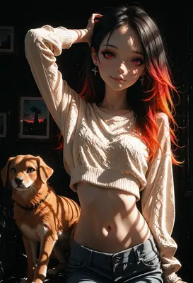 Girl with Red Hair and Dog