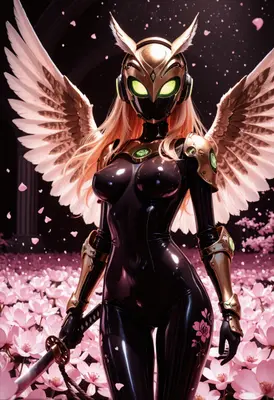 Winged Warrior in Cherry Blossom Field