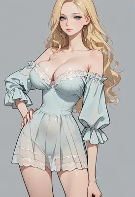 Elegant Blonde in a Pale Blue Dress