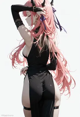 Elegant Demon in a Black Dress