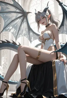 Elegant Dragon Maiden on Throne