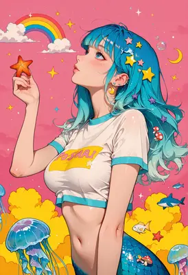 Dreamy Mermaid Gazing at the Sky