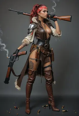 Steampunk Mercenary with Smoking Rifles