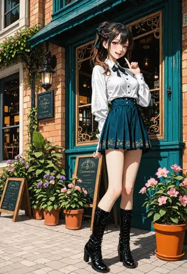 Cheerful Girl at the Floral Cafe