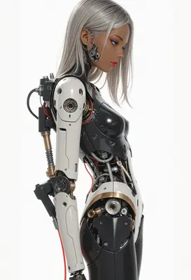Elegant Silver Haired Android Portrait