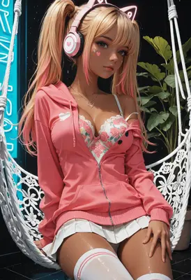 Anime Girl in Pink Hoodie