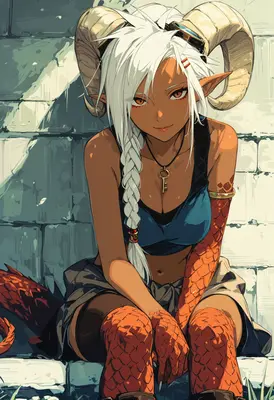Horned Demon Girl with Key Necklace