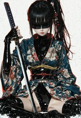 Cybernetic Samurai in Floral Kimono