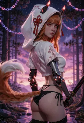 Cyborg Kitsune Warrior in Twilight