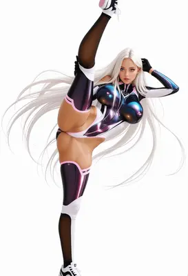 Futuristic Fighter Performing A High Kick