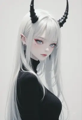 Ethereal Demon Girl with White Hair