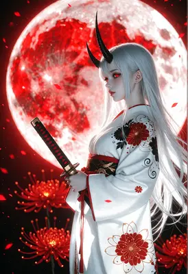 Oni Warrior Under the Blood Moon